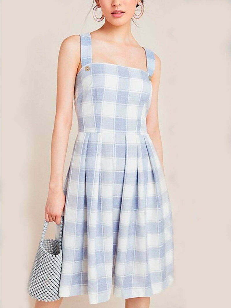 Women Sky blue and White Dress