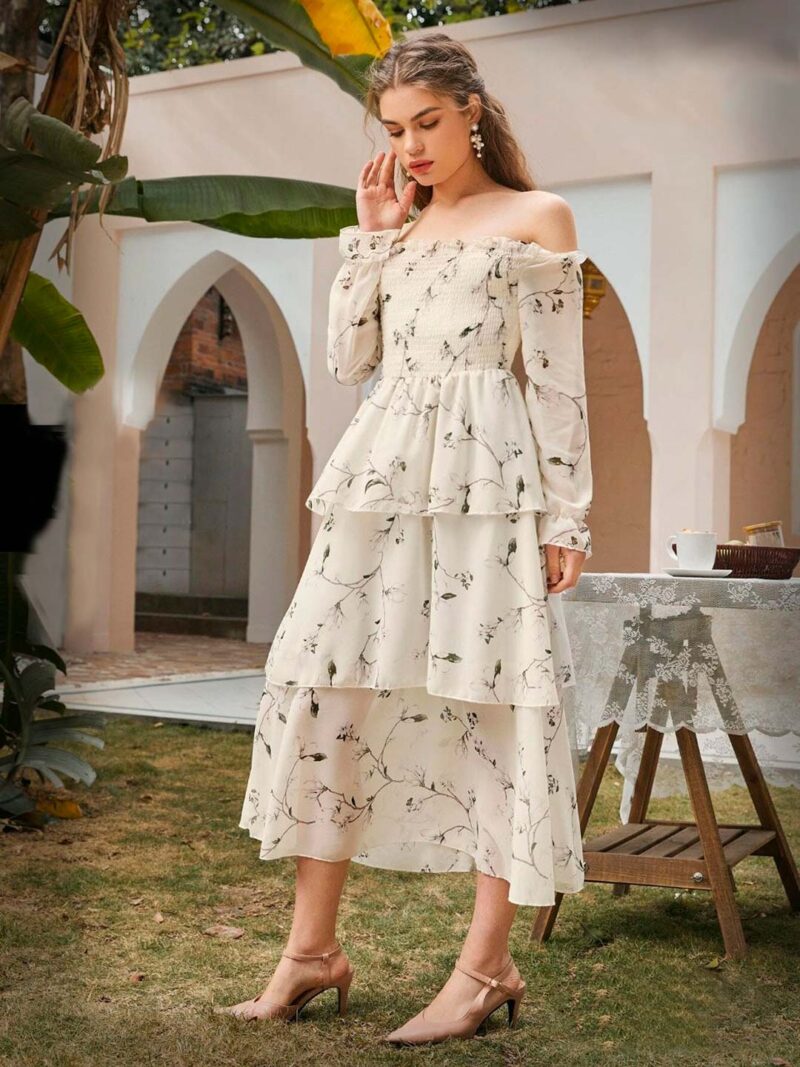 Women Cream Off-Shoulder Dress