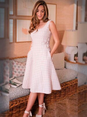 Women Crepe and White Midi Dress