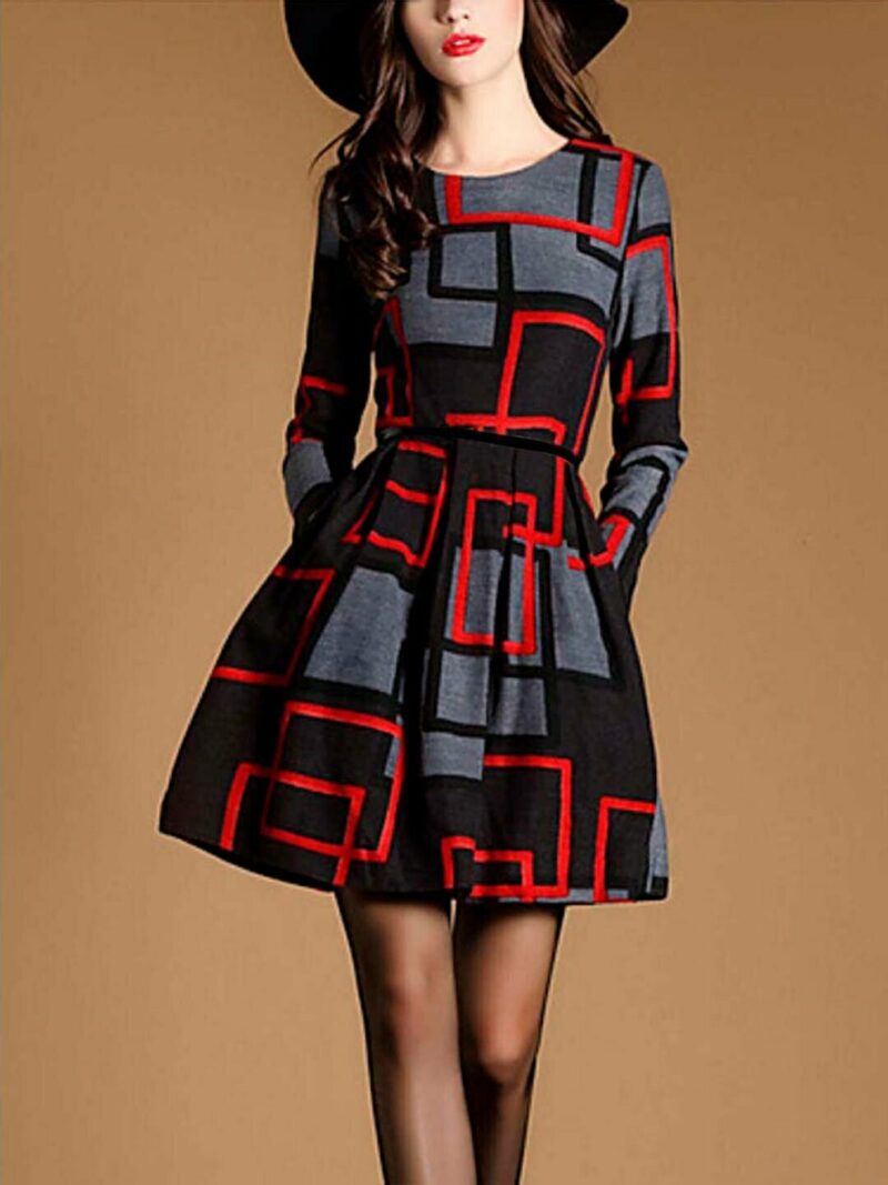 Women Red and Grey Geometric Print Dress