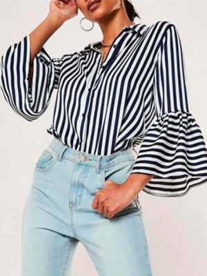 Striped Women Shirt with Bell Sleeves