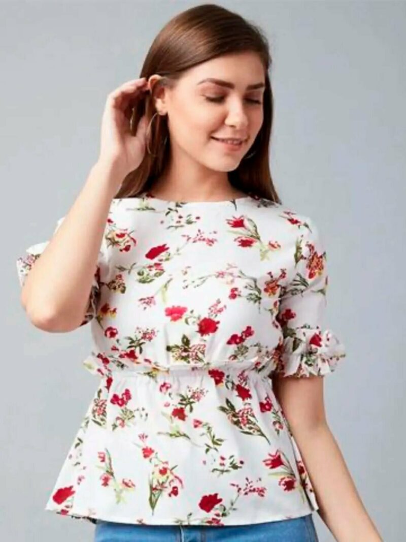 White Floral Print Women Top