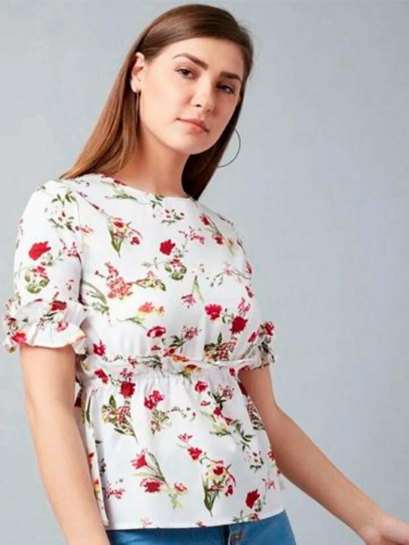 White Floral Print Women Top - Image 2