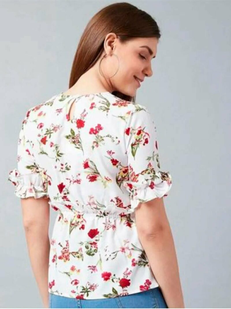 White Floral Print Women Top - Image 3