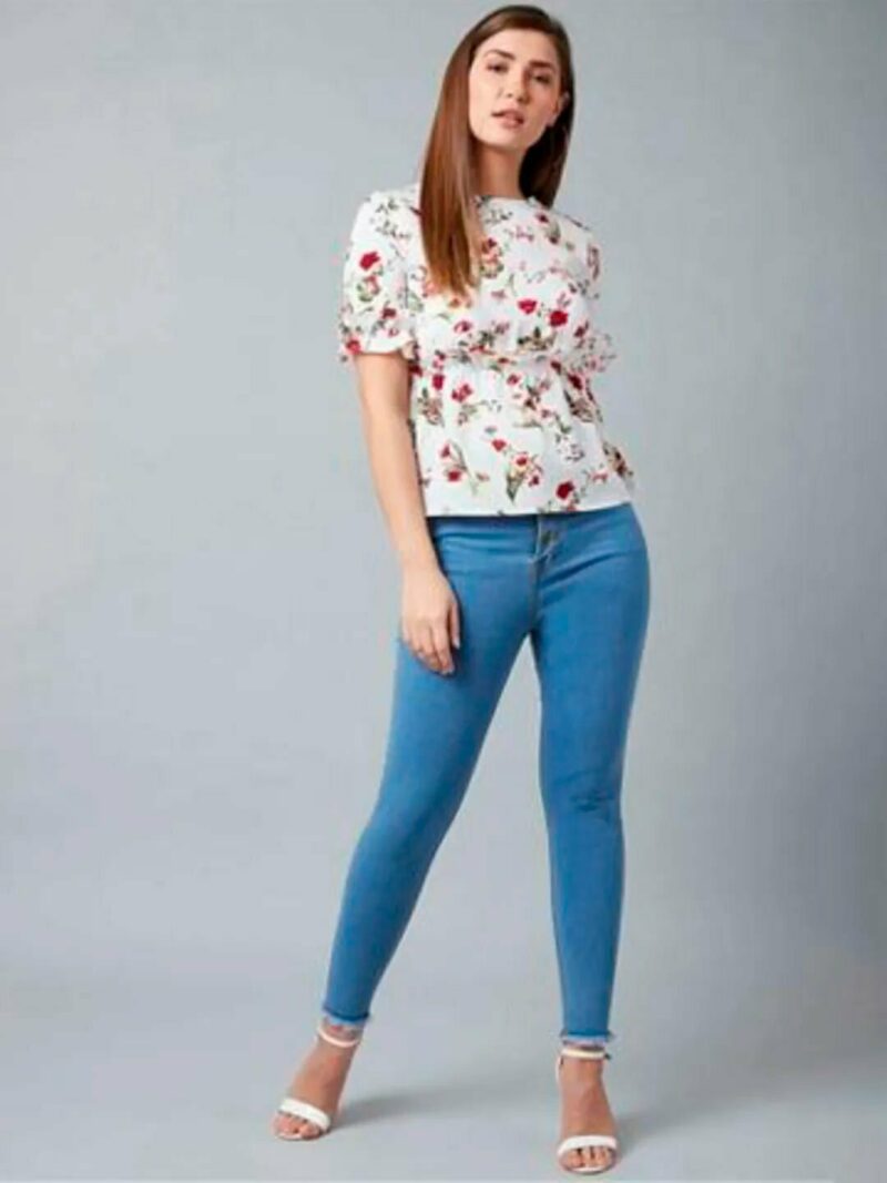 White Floral Print Women Top - Image 4
