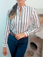 Black & White Striped Women Top