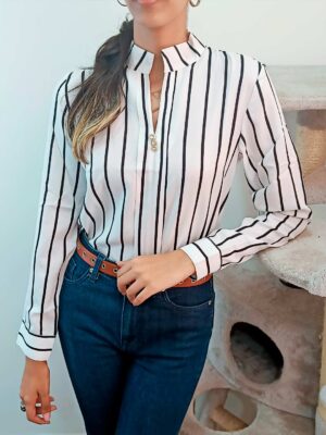 Black & White Striped Women Top