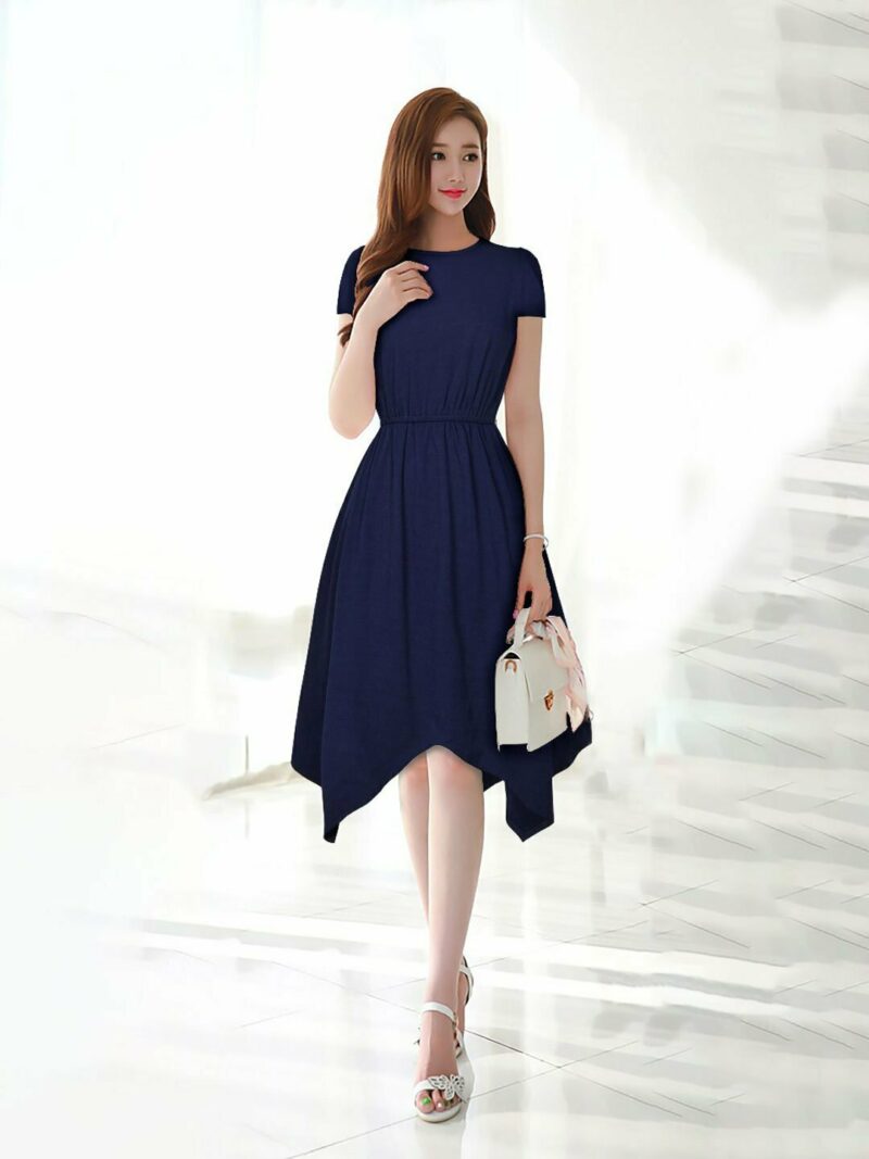 Navy Blue Asymmetric  Dress - Image 3