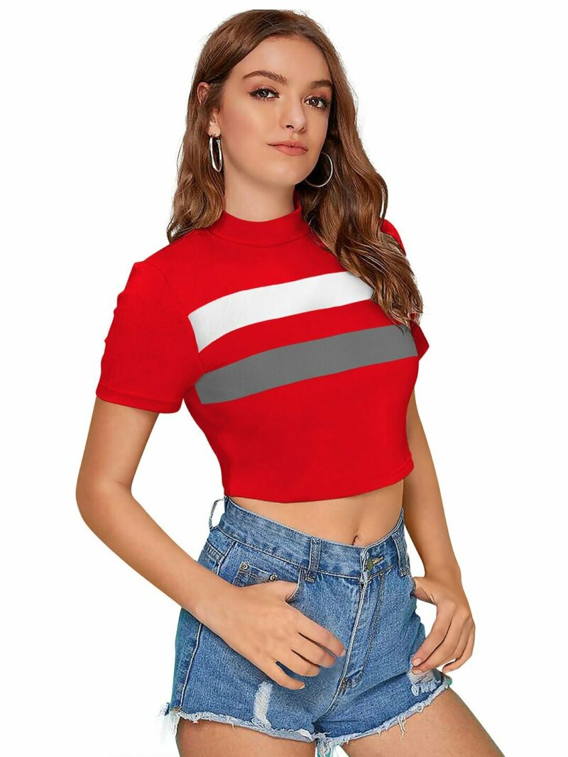 Women Solid Crop Top - Red - Image 2