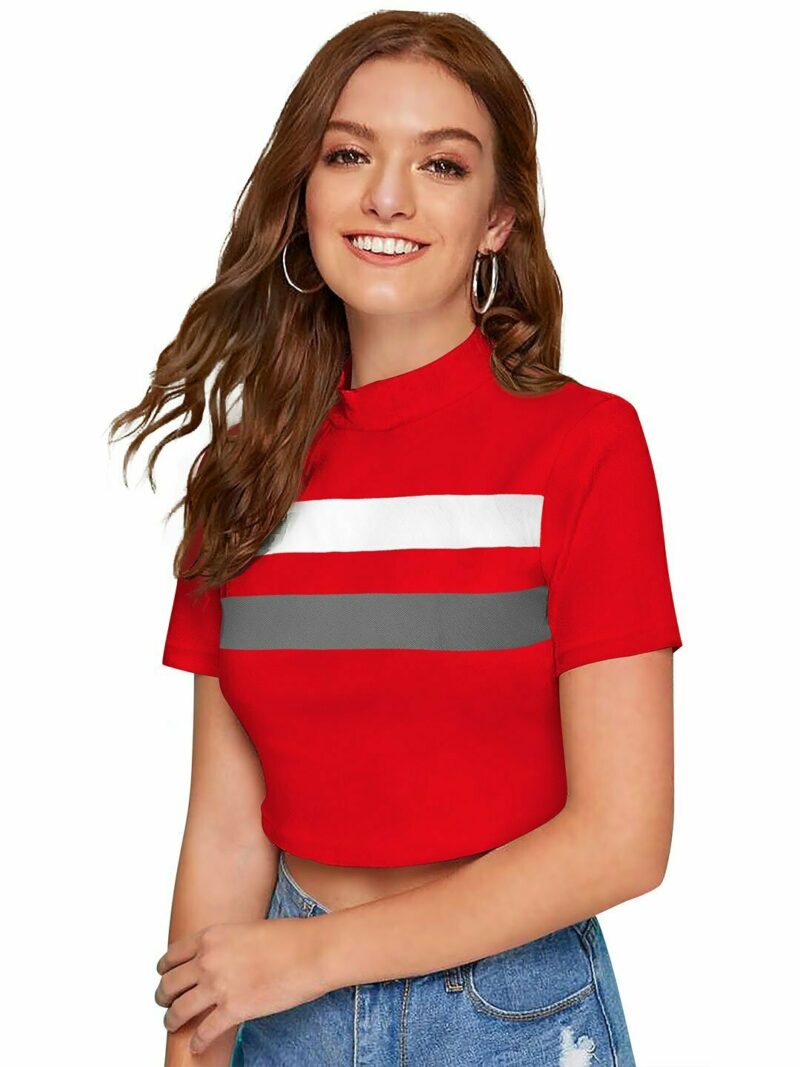 Women Solid Crop Top - Red - Image 3