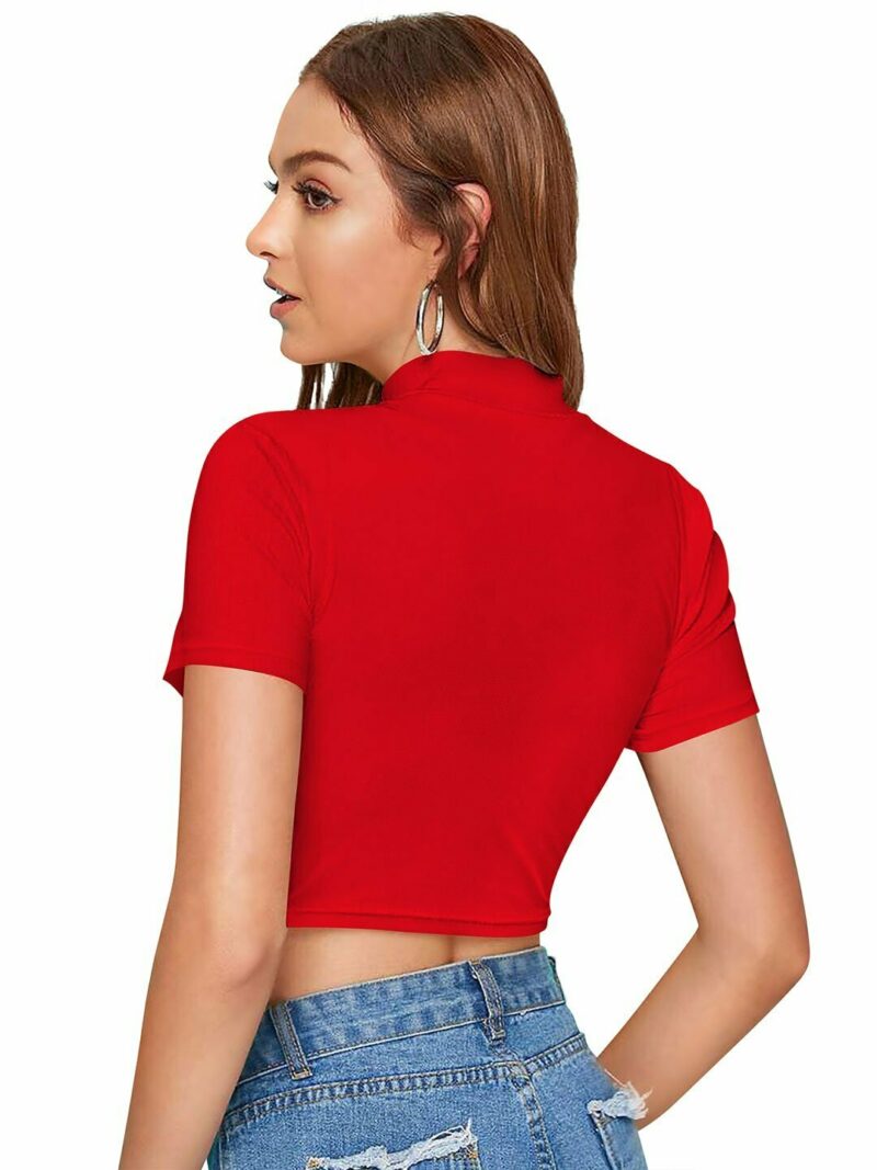 Women Solid Crop Top - Red - Image 4