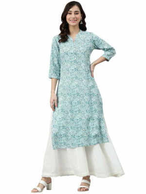 Women Turquoise and White Kurta