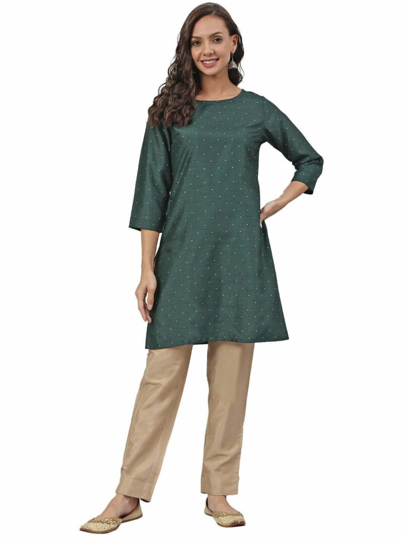 Women Dark Green Kurta Set - Image 2