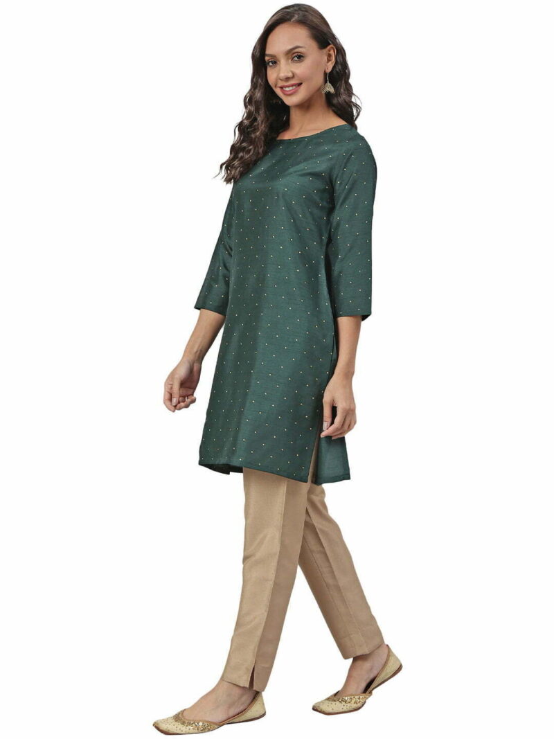 Women Dark Green Kurta Set - Image 3