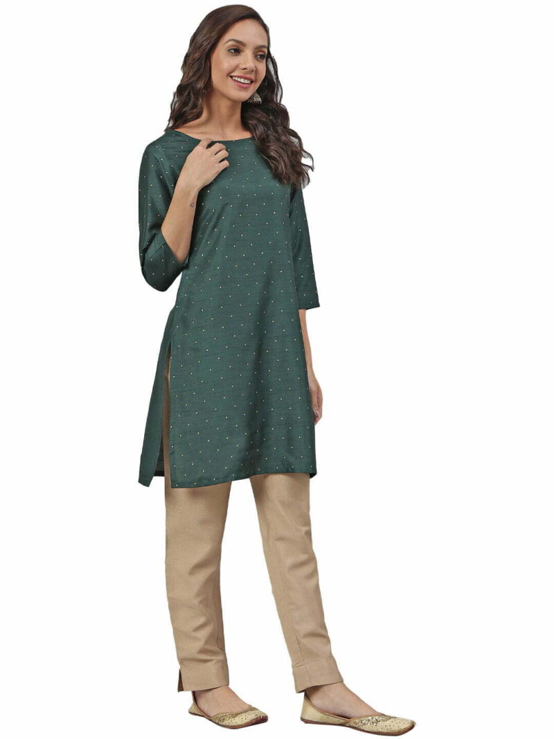 Women Dark Green Kurta Set - Image 4