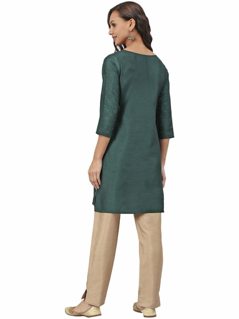 Women Dark Green Kurta Set - Image 5