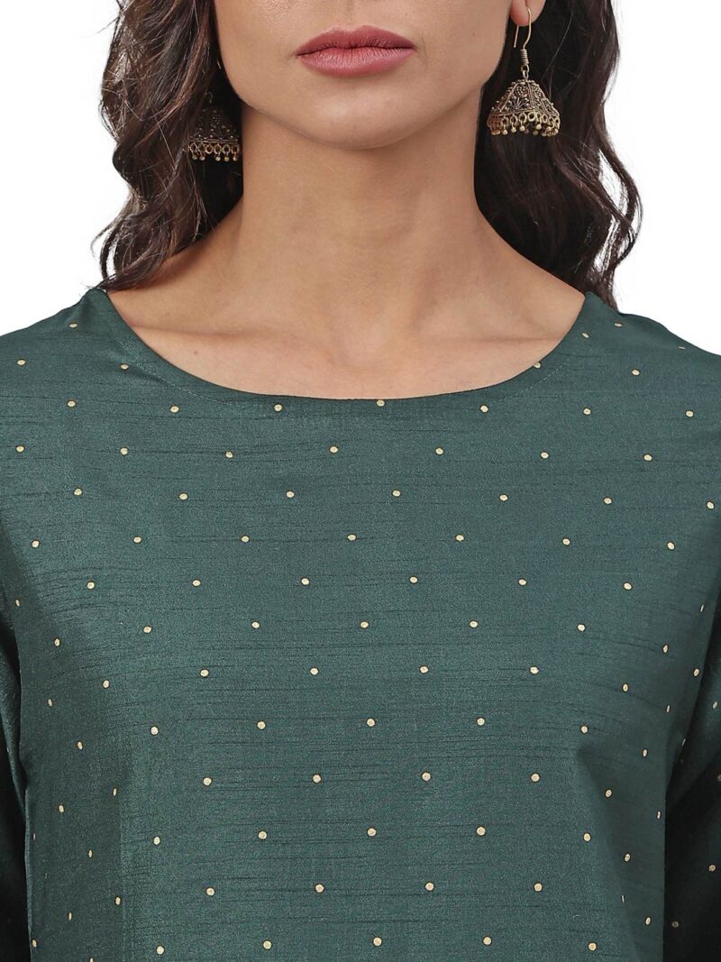 Women Dark Green Kurta Set - Image 6