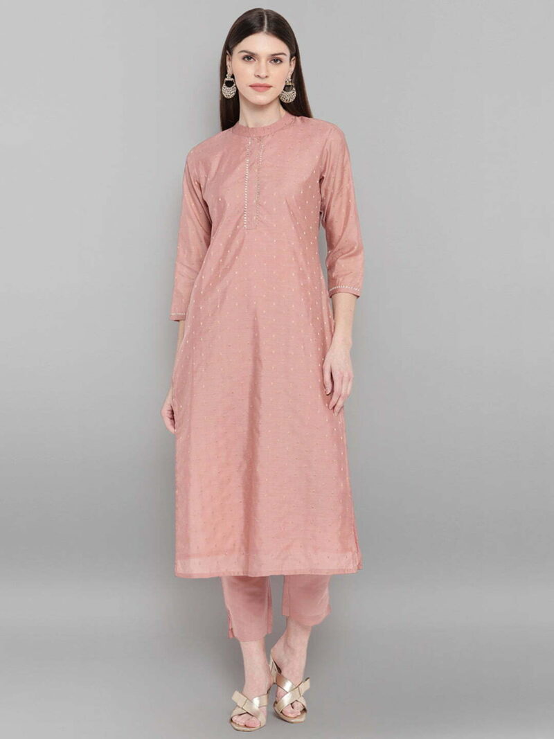 Women Rose Pink Kurta Set - Image 2