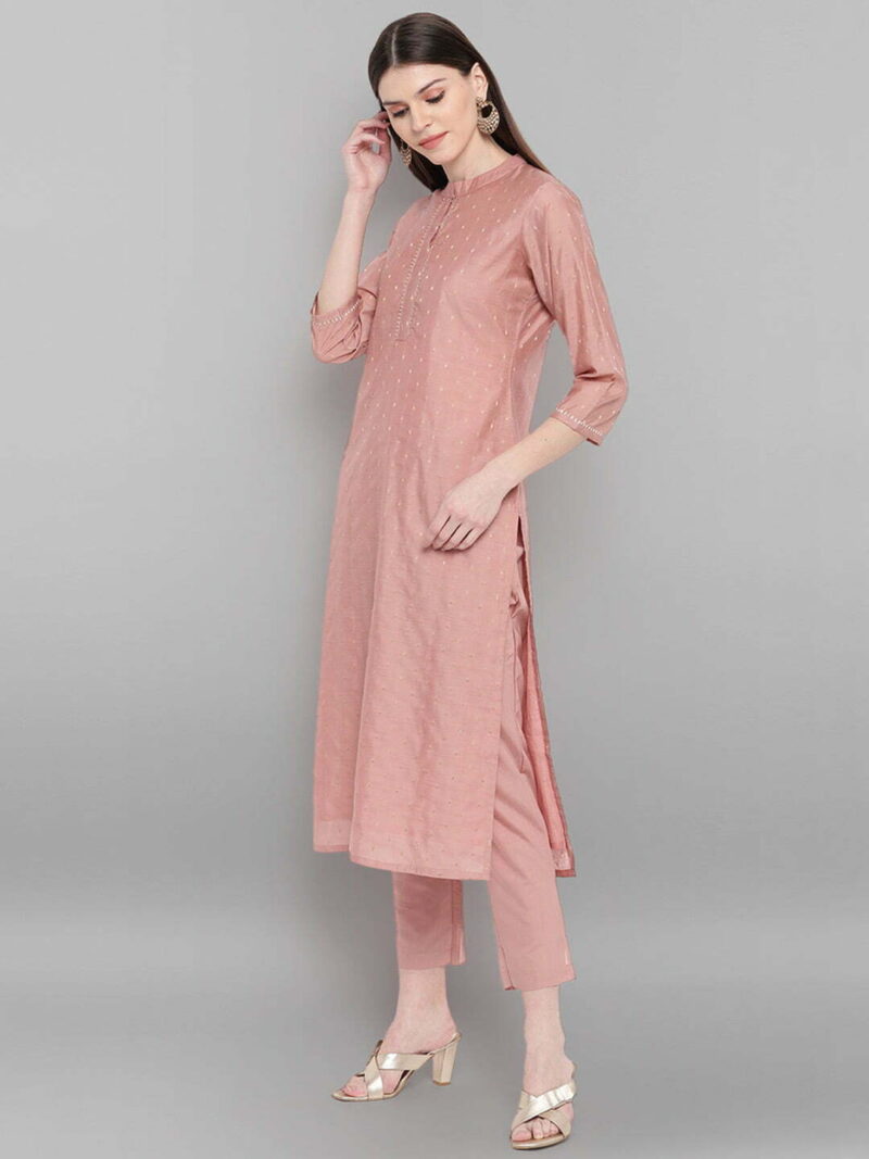 Women Rose Pink Kurta Set - Image 3