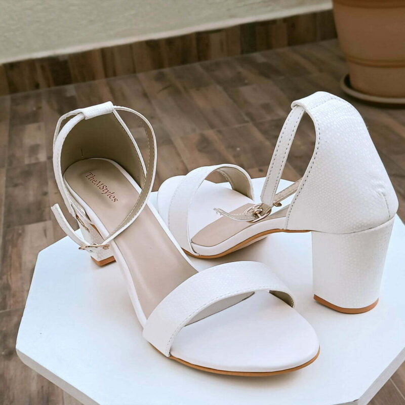 Women White Open Toe Block Heels