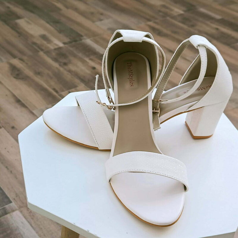 Women White Open Toe Block Heels - Image 5