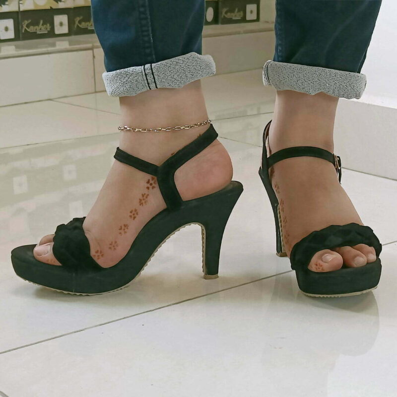 Women Black Suede Heels - Image 3