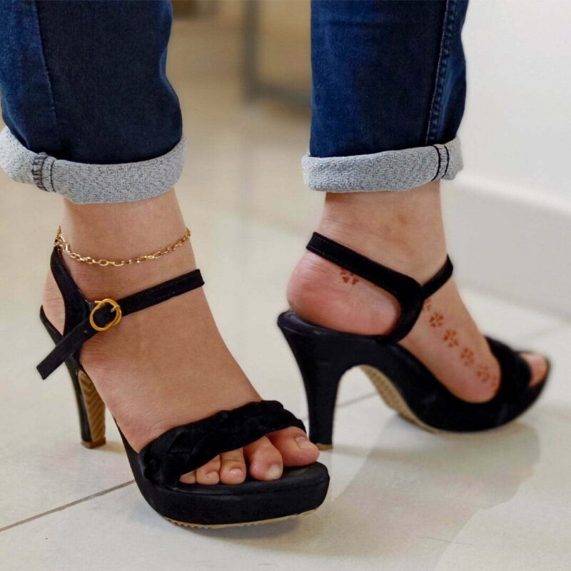 Women Black Suede Heels - Image 4