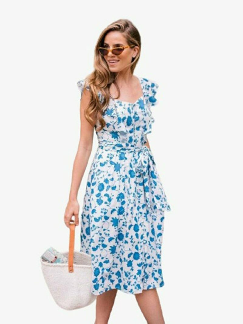 Women White and Blue Floral Dress