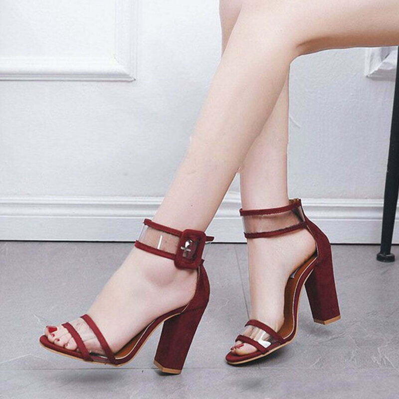 Women Red Open-Toe Heels - Image 7