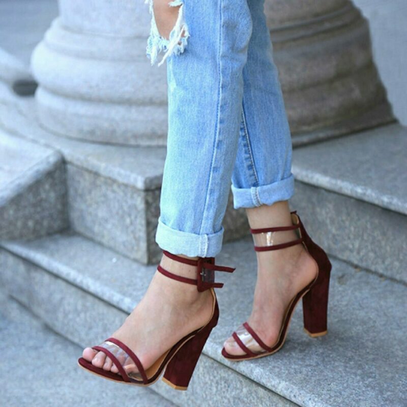 Women Red Open-Toe Heels - Image 3