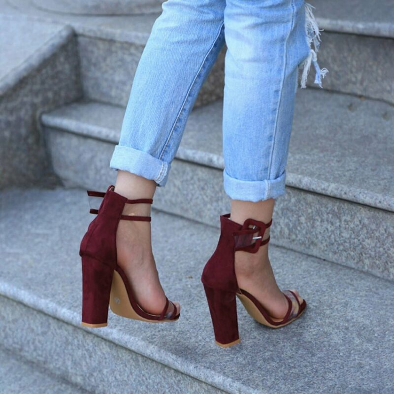 Women Red Open-Toe Heels - Image 2