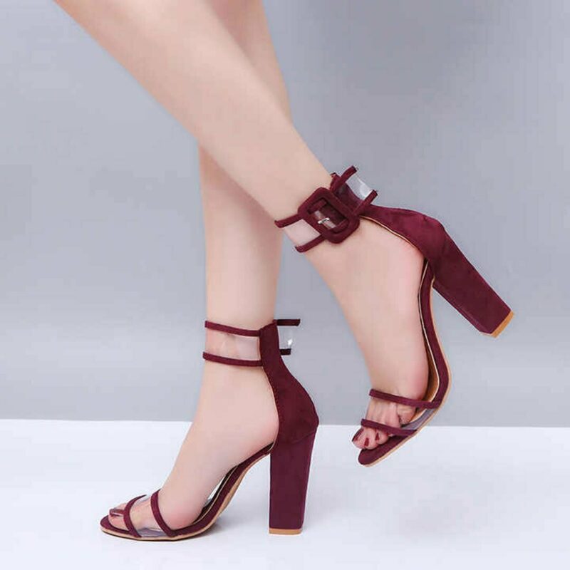 Women Red Open-Toe Heels - Image 4